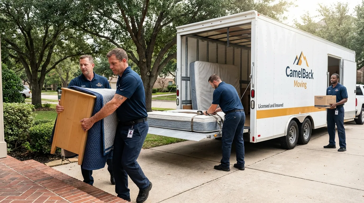 Crew loading residential truck for cross-state move from Le Sueur, MN