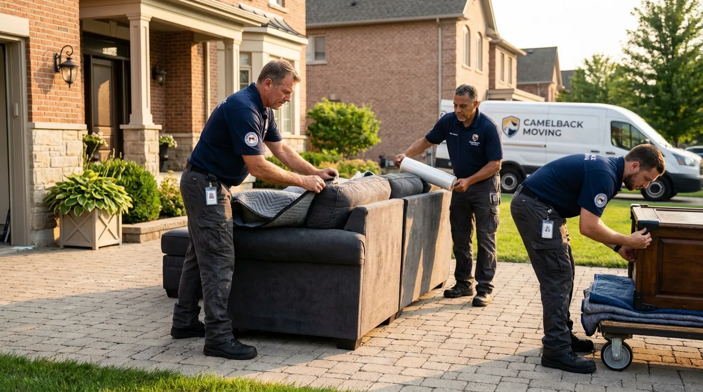 Large estate moving crew wrapping furniture in Le Sueur, MN